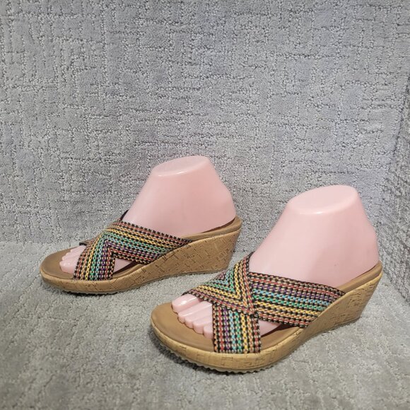 Skechers Beverlee Women's Size US 8 Rainbow Wedge Cross Strap Sandals - Picture 2 of 10